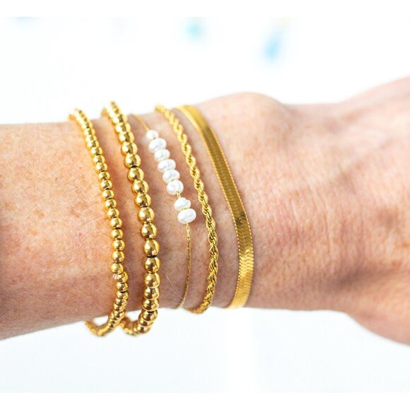 Dainty Pearl Bracelet Baroque Pearl Bracelet Gold Non-Tarnish Chain Bracelet - Picture 13 of 15